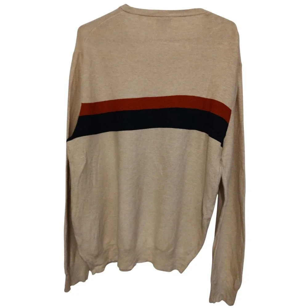 J Crew Cotton Striped Sweater Neutral Rust Navy Stripe Crew Neck Mens Size Large